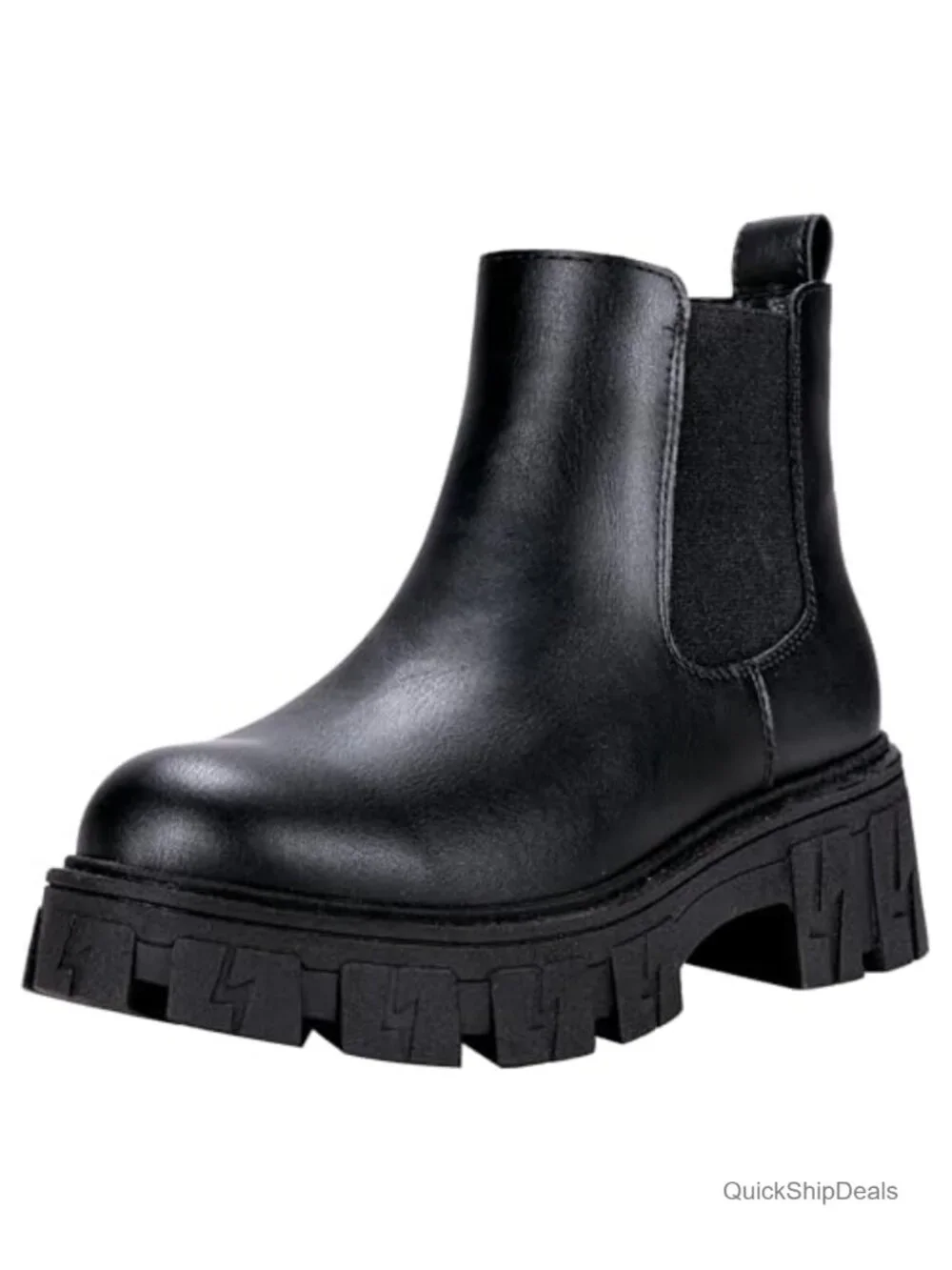 Women's Chelsea Combat Boots Chunky Platform Ankle Boots Faux Leather Water